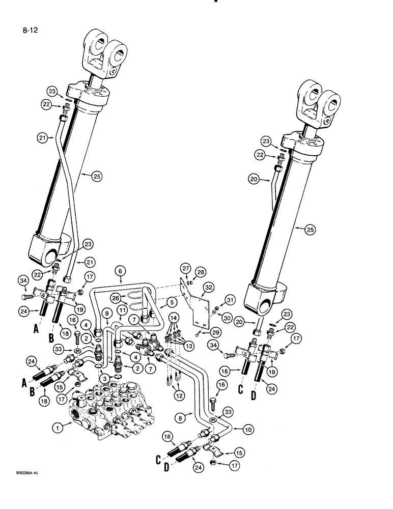 Схема запчастей Case 821 - (8-012) - HYDRAULIC CIRCUIT, LOADER LIFT (08) - HYDRAULICS