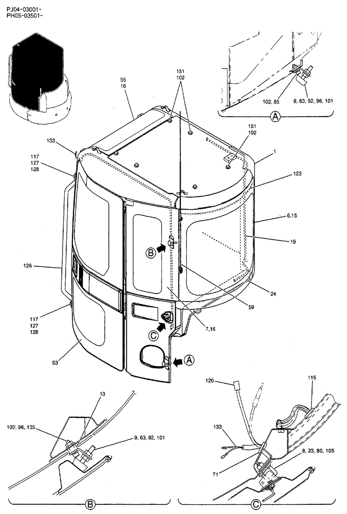 Схема запчастей Case CX50B - (06-008) - CAB ASSEMBLY (COOLER) P/N PW02C00033F1 OPTIONAL PARTS