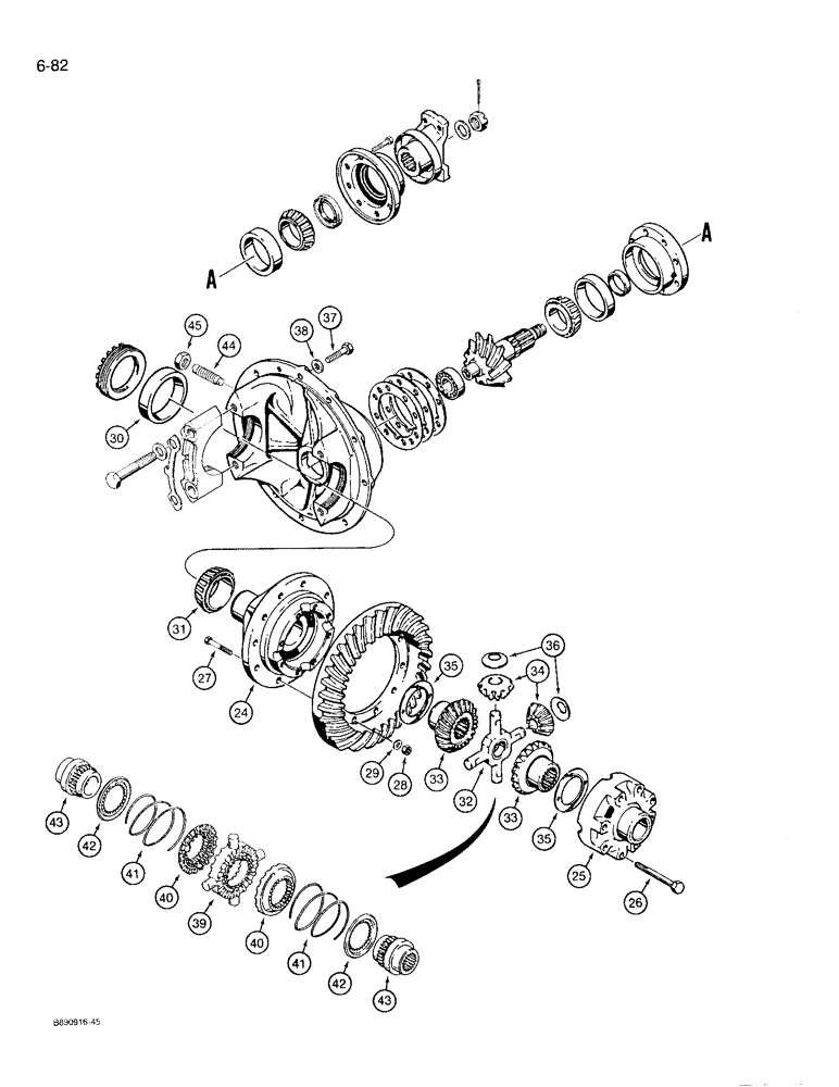 Схема запчастей Case 721 - (6-82) - FRONT AND REAR AXLE DIFFERENTIAL (CONTD) (06) - POWER TRAIN