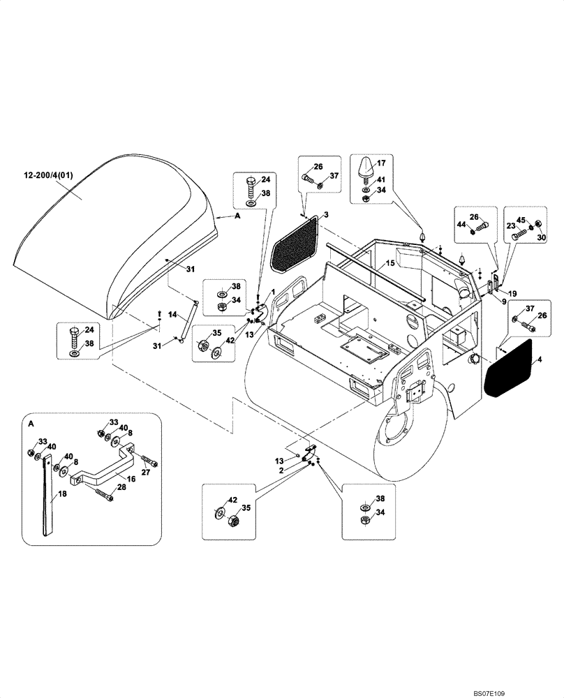 Схема запчастей Case DV204 - (12-205/124[01]) - HOOD, ENGINE (GROUP 205/124) (09) - CHASSIS/ATTACHMENTS