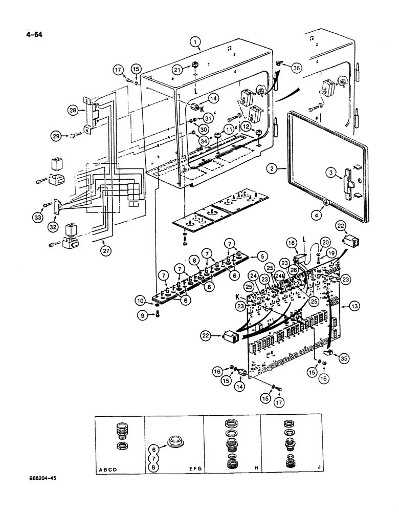 Схема запчастей Case 125B - (4-64) - ELECTRICAL BOX, P.I.N. 74631 THROUGH 74879 (04) - ELECTRICAL SYSTEMS