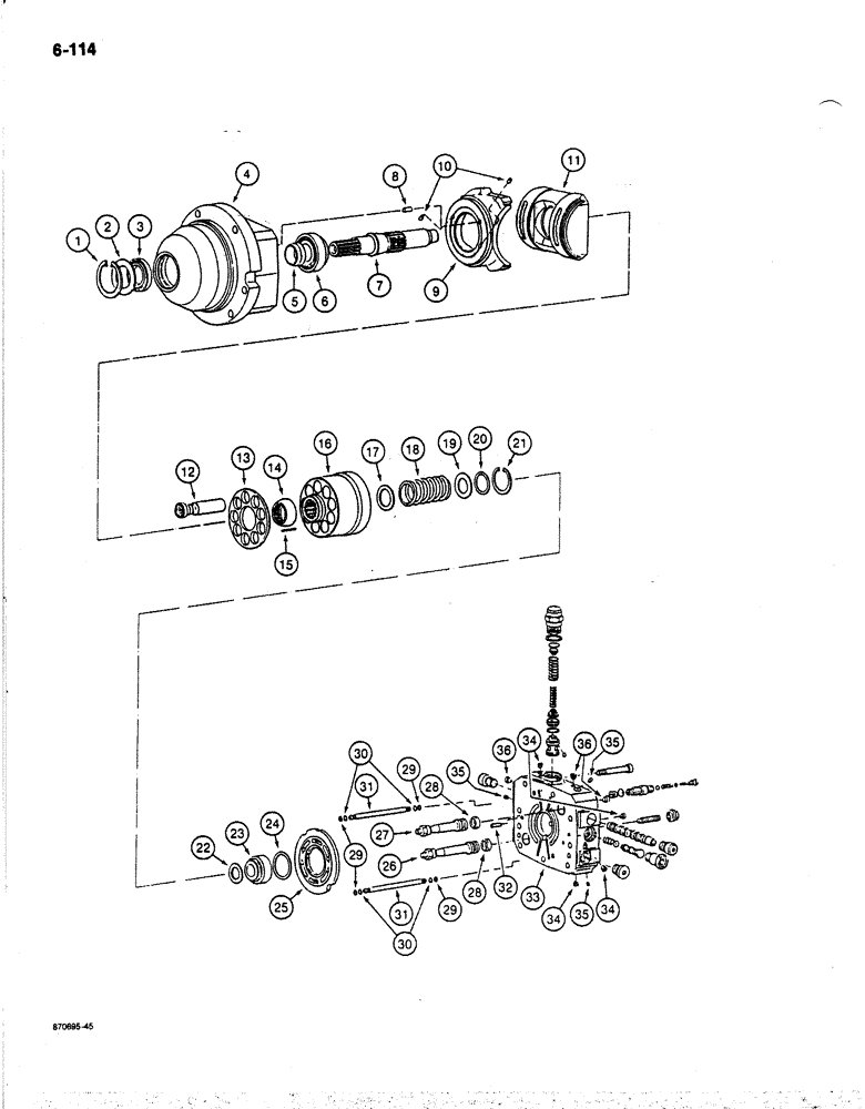 Схема запчастей Case 170B - (6-114) - TRACK DRIVE HYDRAULIC MOTOR, P.I.N. 74341 THROUGH 74456 (06) - POWER TRAIN