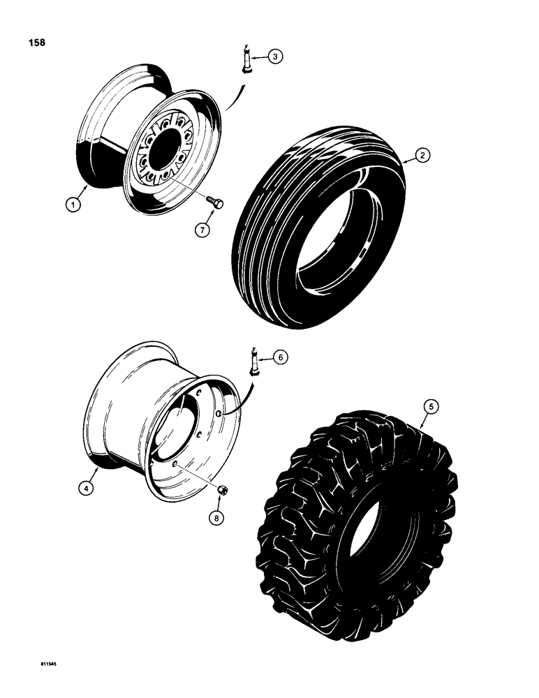 Схема запчастей Case 580SD - (158) - FRONT WHEELS AND TIRES (05) - STEERING