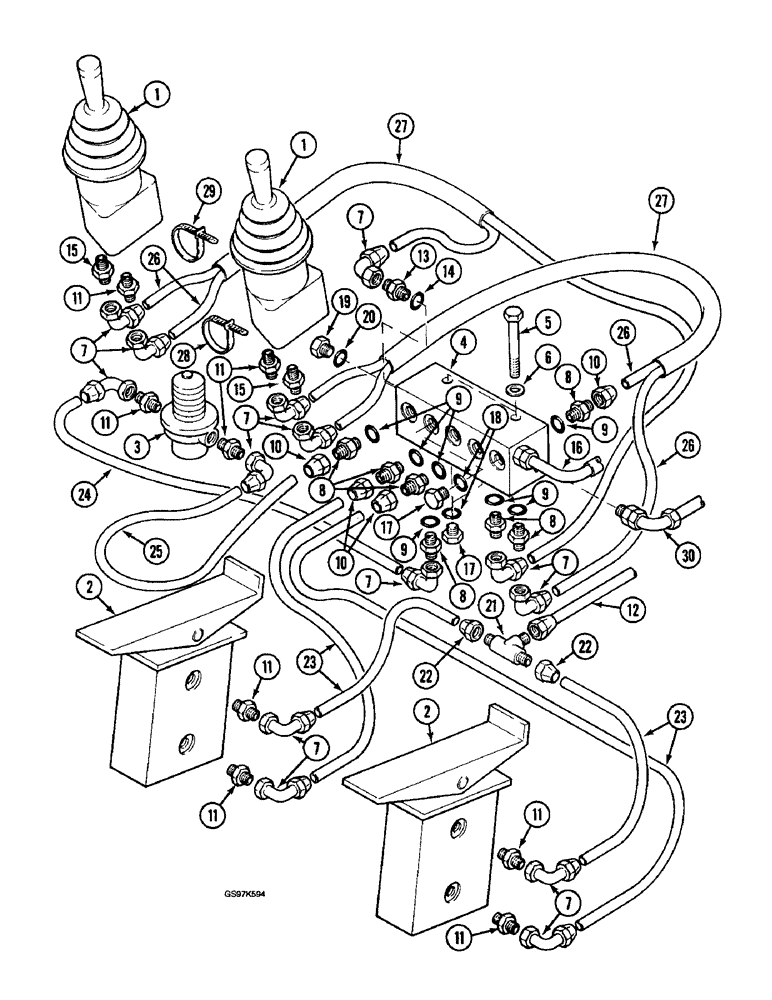 Схема запчастей Case 220B - (8-066) - HYDRAULIC CIRCUIT FOR CONTROLS, MANIFOLD TO HAND & FOOT CONTROL VALVES, P.I.N 74441 - 74509 (08) - HYDRAULICS