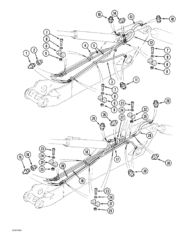 Схема запчастей Case 170C - (9-060) - ARM LUBRICATION LINES, USED ON UNITS WITH 2.5 METER ARM (09) - CHASSIS