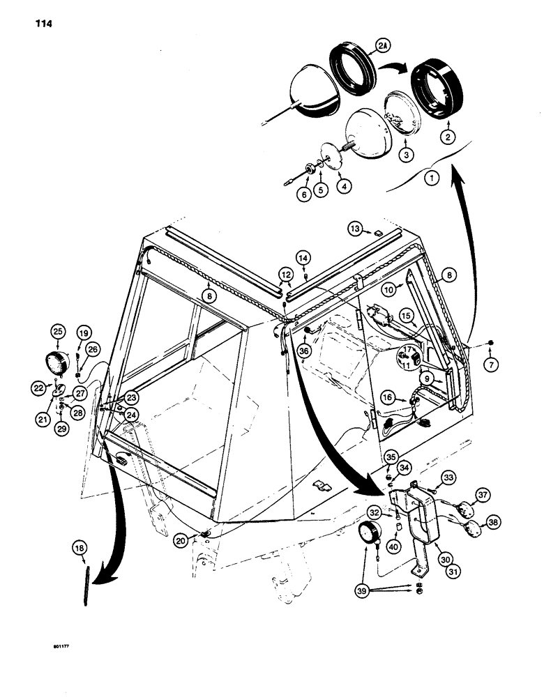 Схема запчастей Case 480LL - (114) - TRACTOR LAMP ELECTRICAL CIRCUIT, WITH CAB (55) - ELECTRICAL SYSTEMS