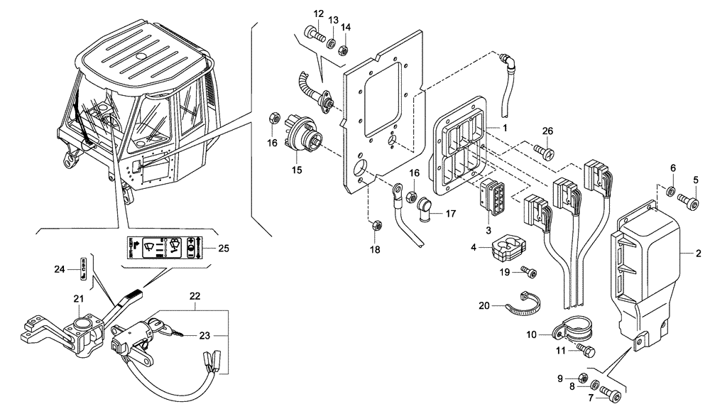 Схема запчастей Case 335B - (67A00011454[001]) - IGNITION SWITCH W/KEYS (87590453) (13) - Electrical System / Decals