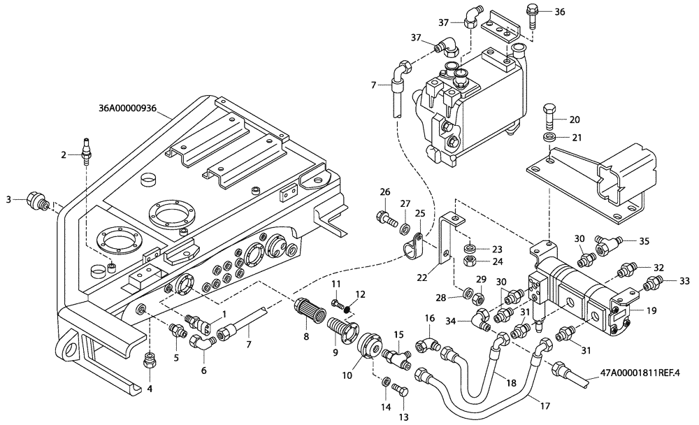 Схема запчастей Case 340 - (47A00001812[001]) - COOLING BRAKE SYSTEM (33) - BRAKES & CONTROLS