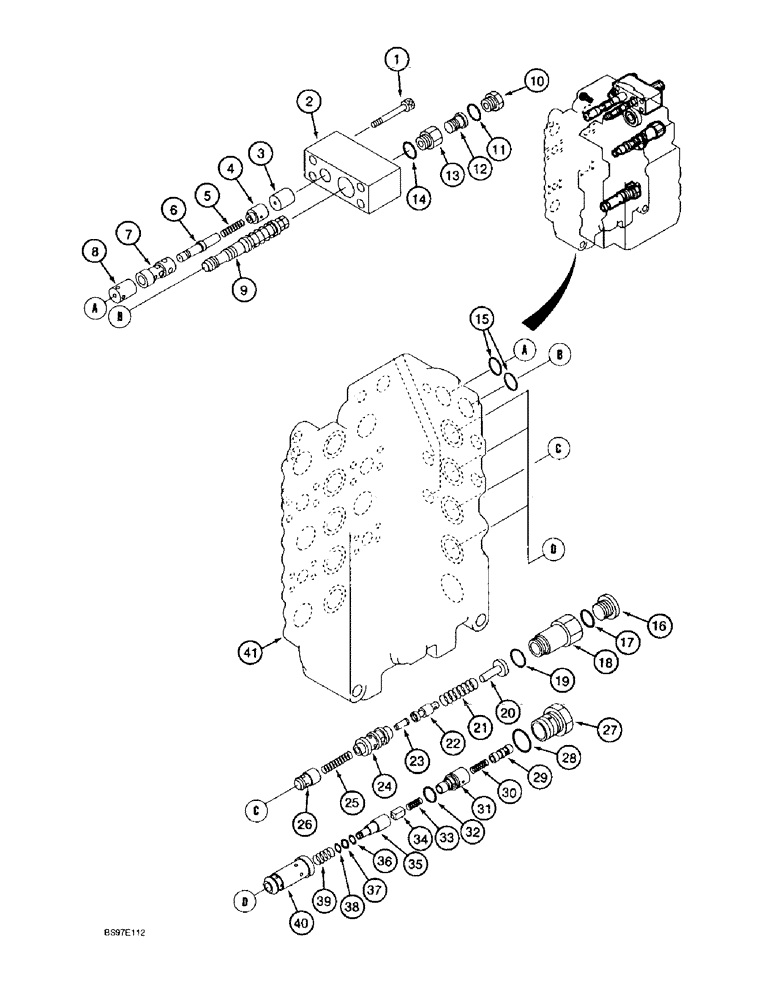 Схема запчастей Case 9020B - (8-116) - CONTROL VALVE, FOUR SPOOL HOUSING AND RELATED PARTS (08) - HYDRAULICS