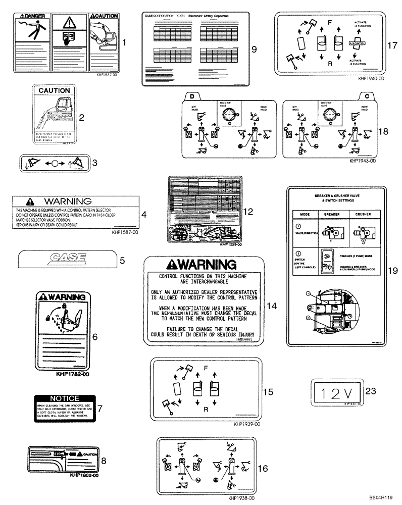 Схема запчастей Case CX80 - (09-58) - DECALS (09) - CHASSIS/ATTACHMENTS