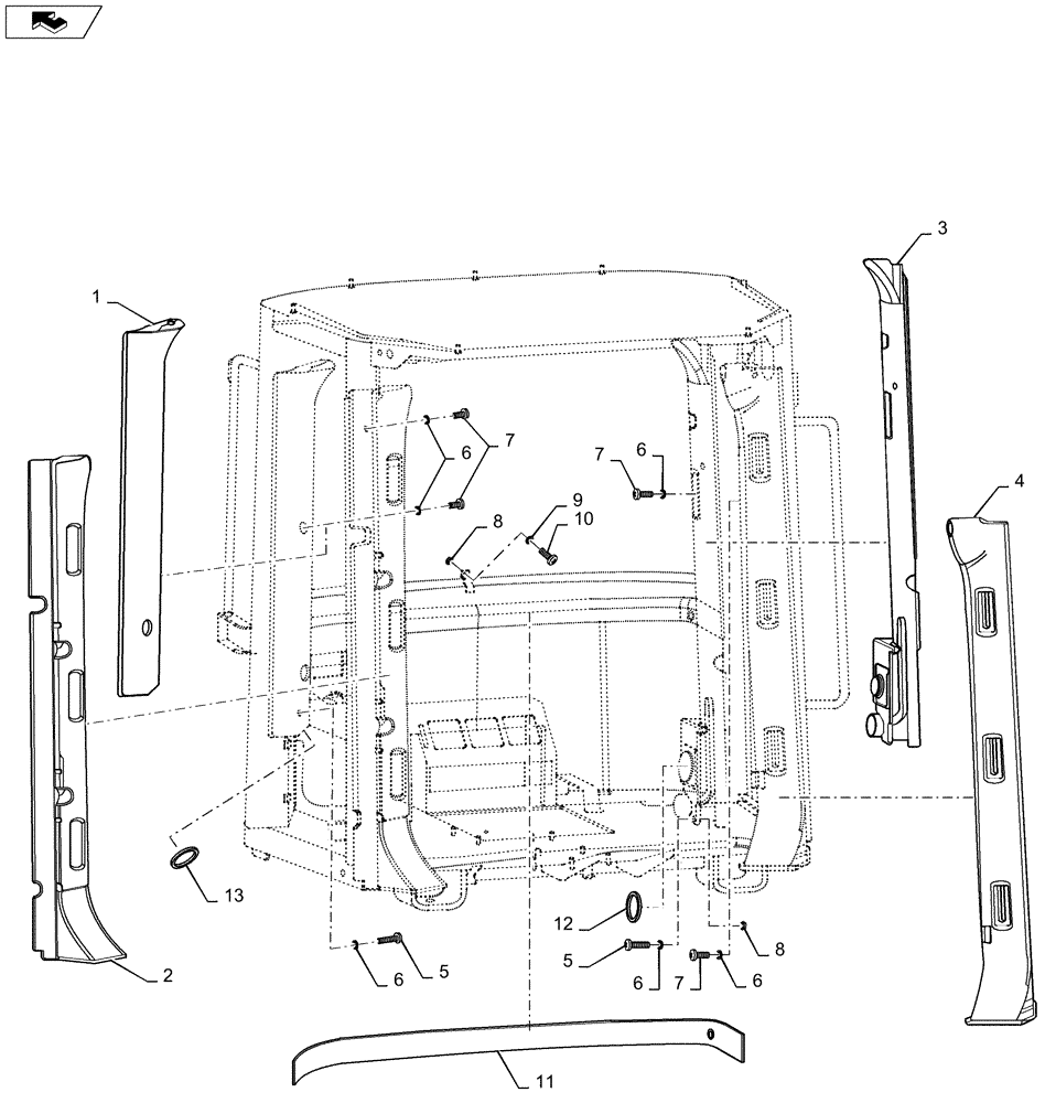 Схема запчастей Case 821F - (90.160.05) - CAB, INTERIOR TRIM COLUMNS (90) - PLATFORM, CAB, BODYWORK AND DECALS