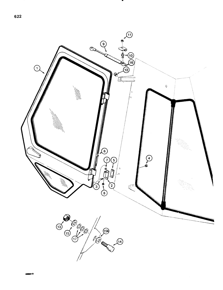 Схема запчастей Case 580E - (622) - CAB DOOR MOUNTING (09) - CHASSIS/ATTACHMENTS