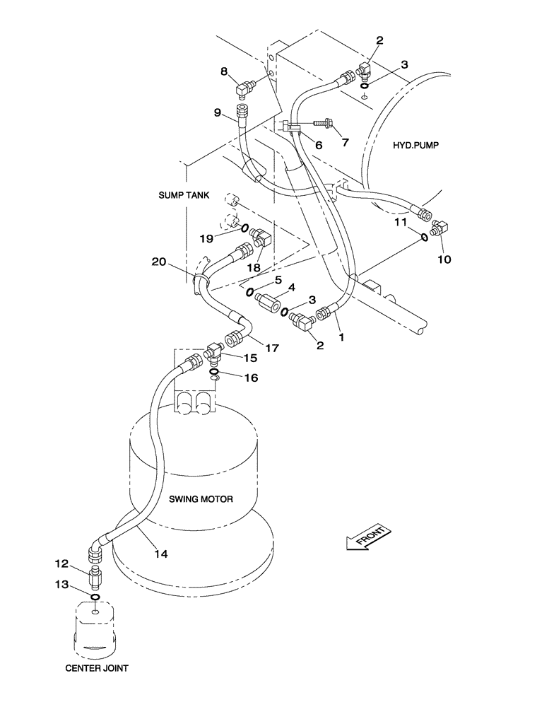 Схема запчастей Case CX350 - (08-029-00[01]) - HYDRAULIC CIRCUIT - LEAK-OFF RETURN - WITHOUT VALVE, PRESSURE RELIEF (08) - HYDRAULICS