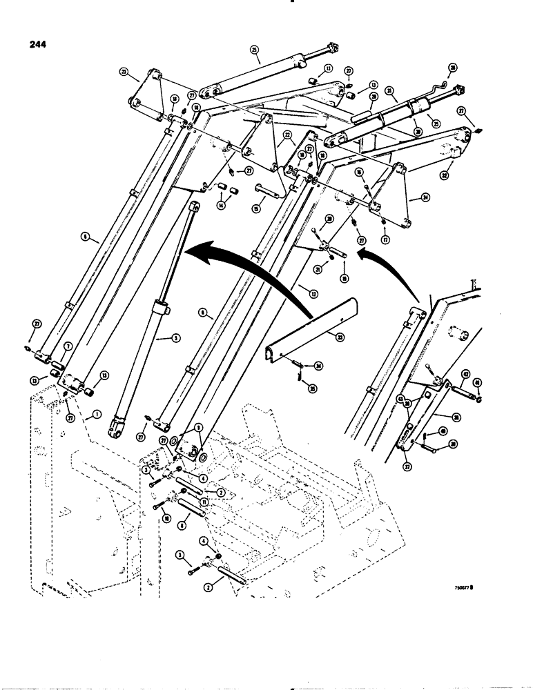 Схема запчастей Case 1845 - (244) - LOADER LIFT ARM, USED ON MODELS WITH SUPPORT STRUT (82) - FRONT LOADER & BUCKET