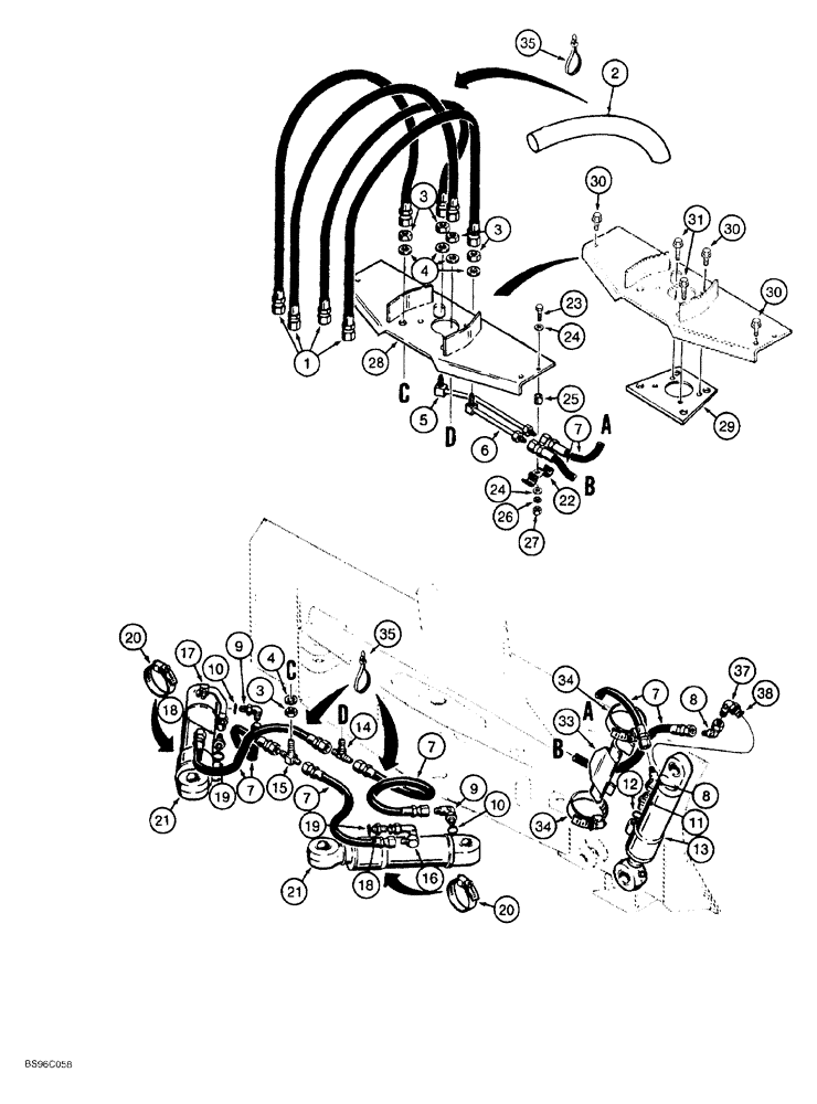 Схема запчастей Case 550G - (8-14) - TILT AND ANGLE HYDRAULIC CIRCUITS, ON BACK OF BLADE (07) - HYDRAULIC SYSTEM