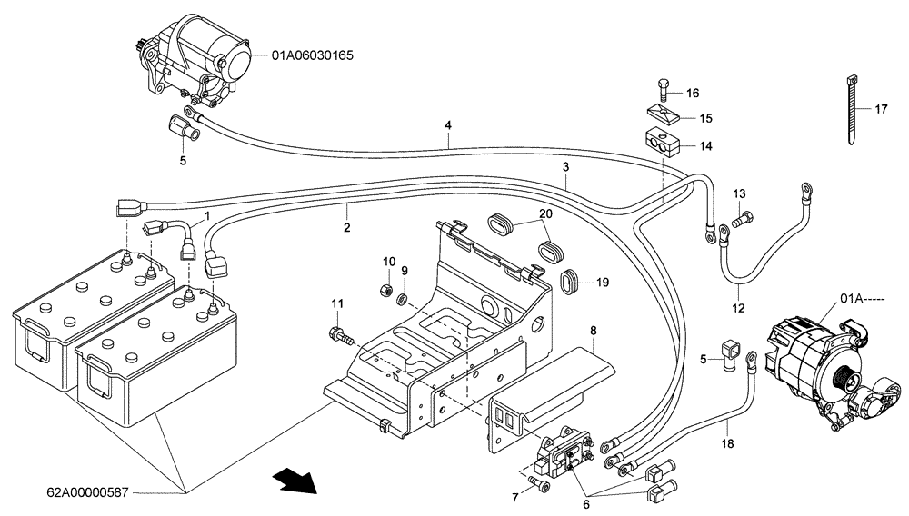 Схема запчастей Case 340 - (67A00011462[001]) - ELECTRICAL CIRCUIT - BATTERY CUT-OUT (87363365) (13) - Electrical System / Decals