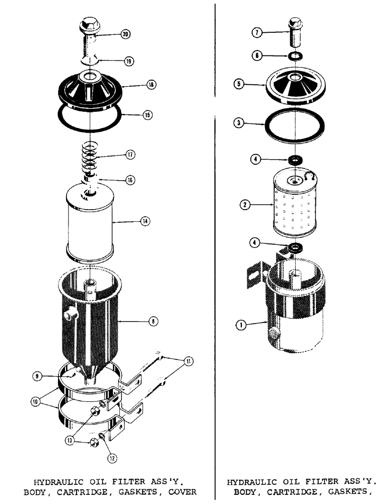 Схема запчастей Case 600 - (104) - HYDRAULIC OIL FILTER ASSEMBLY, BODY, CARTRIDGE, GASKETS, COVER (FROM S/N 2-6-56 & UP TO S/N 6-22-56) (07) - HYDRAULIC SYSTEM