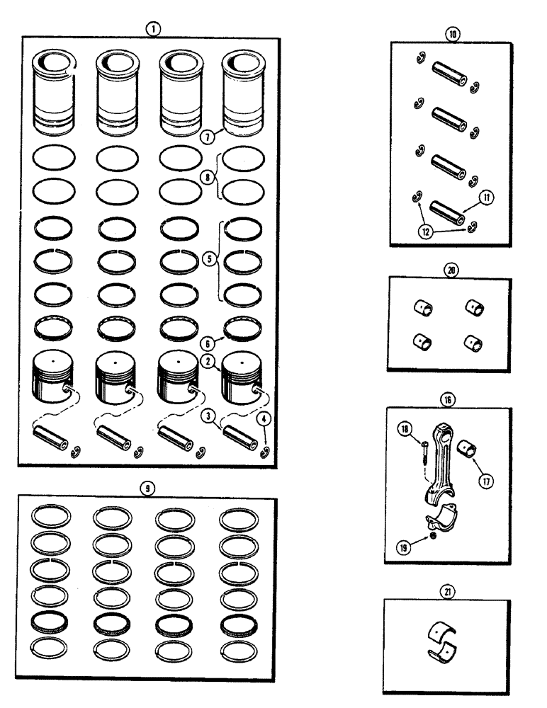 Схема запчастей Case 1700-SERIES - (018) - PISTONS AND CONNECTING RODS, 148B SPARK IGNITION ENGINE (10) - ENGINE