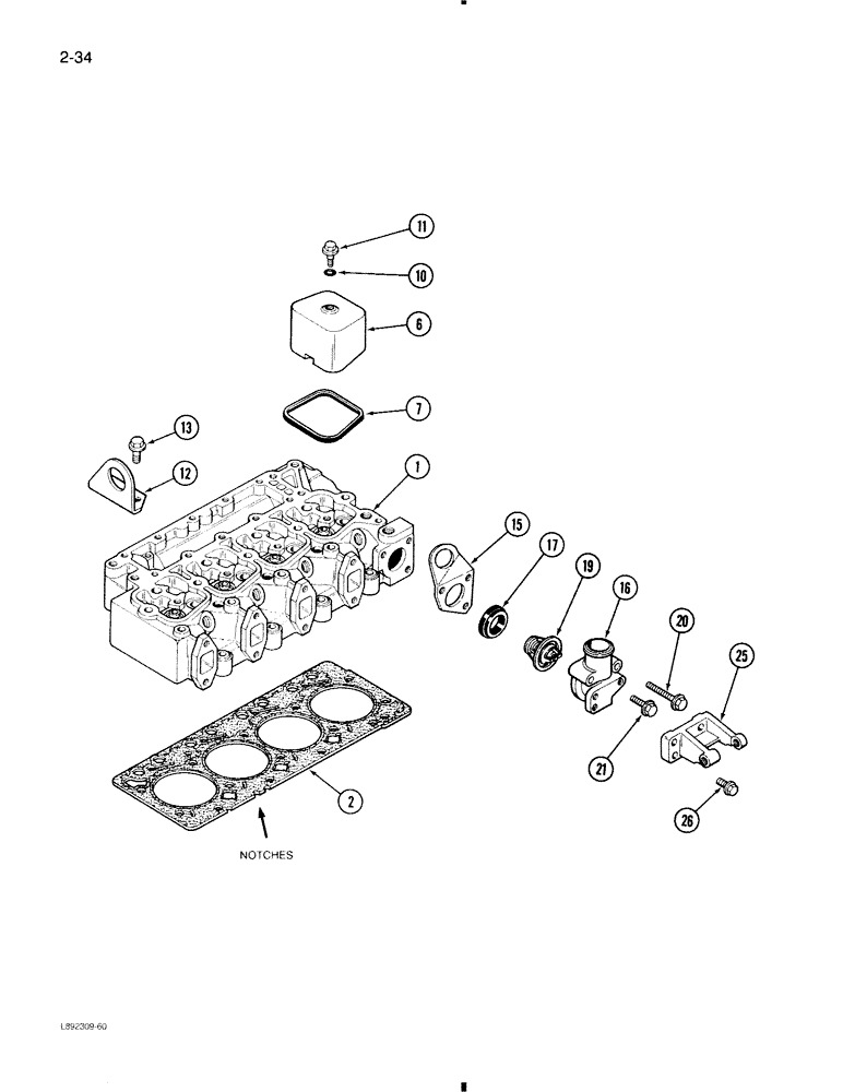 Схема запчастей Case 580K - (2-034) - CYLINDER HEAD AND COVERS, 4-390 ENGINE, 4T-390 ENGINE (02) - ENGINE