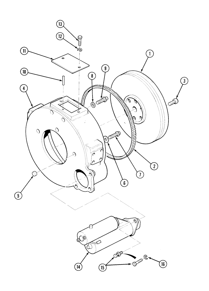 Схема запчастей Case 1835C - (2-56) - FLYWHEEL, HOUSING AND STARTER, TM-20 GASOLINE ENGINE (02) - ENGINE