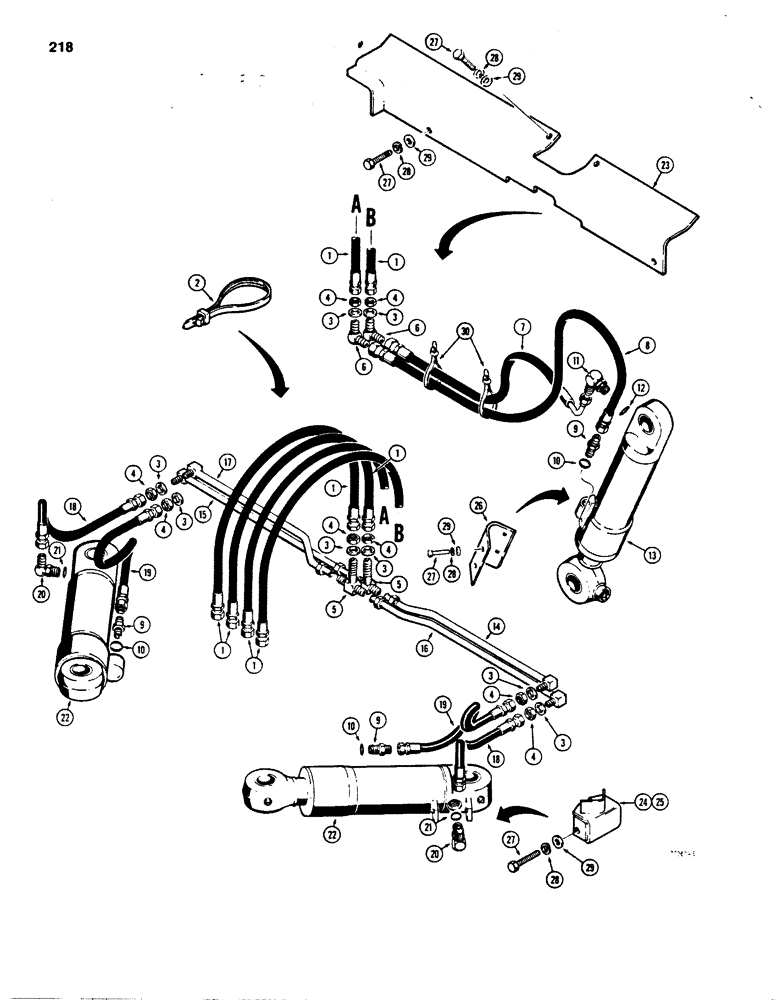 Схема запчастей Case 850B - (218) - *ANGLE TILT DOZER HYDRAULIC CIRCUIT, GRILLE TO CYLINDERS (07) - HYDRAULIC SYSTEM