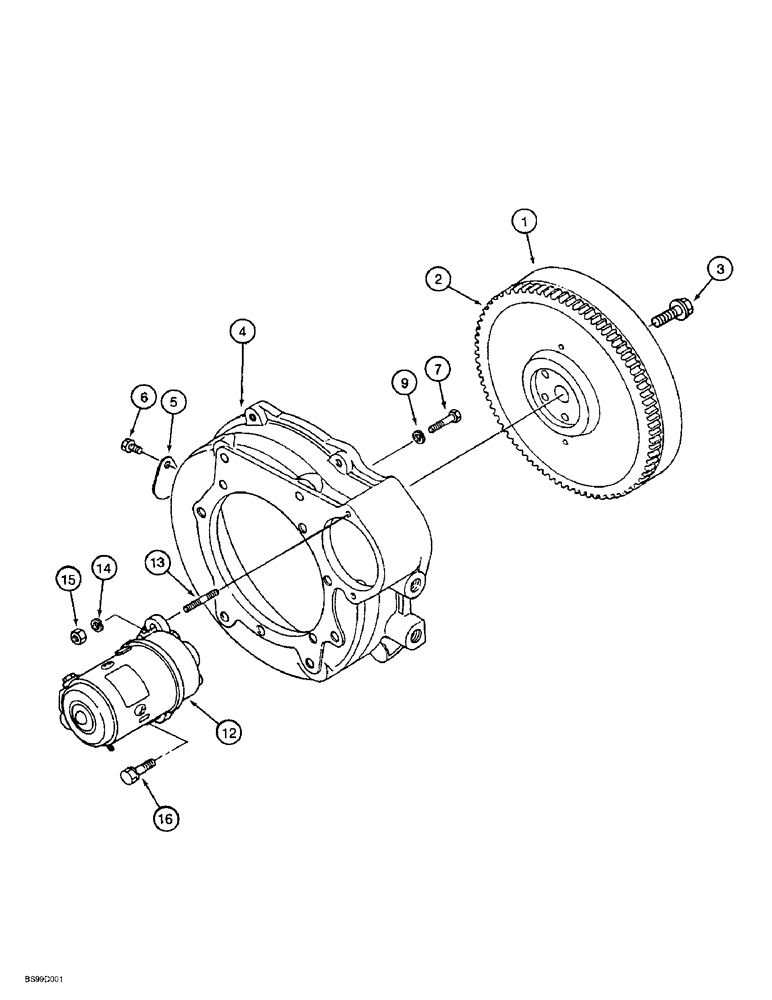 Схема запчастей Case 1838 - (2-26) - FLYWHEEL AND STARTER MOTOR, KUBOTA V2203 ENGINE (02) - ENGINE