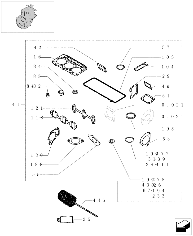 Схема запчастей Case CX16B - (0.021[02]) - GASKET SET (10) - ENGINE