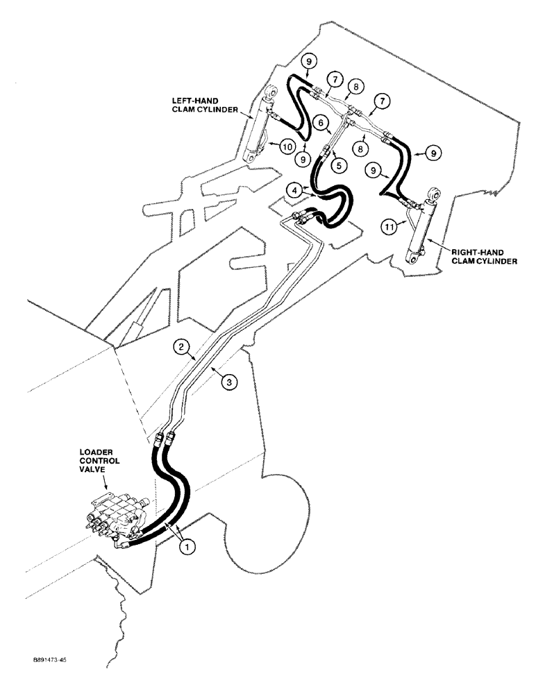 Схема запчастей Case 480F - (1-14) - PICTORIAL INDEX, LOADER HYDRAULICS, CLAM CYLINDER (00) - PICTORIAL INDEX