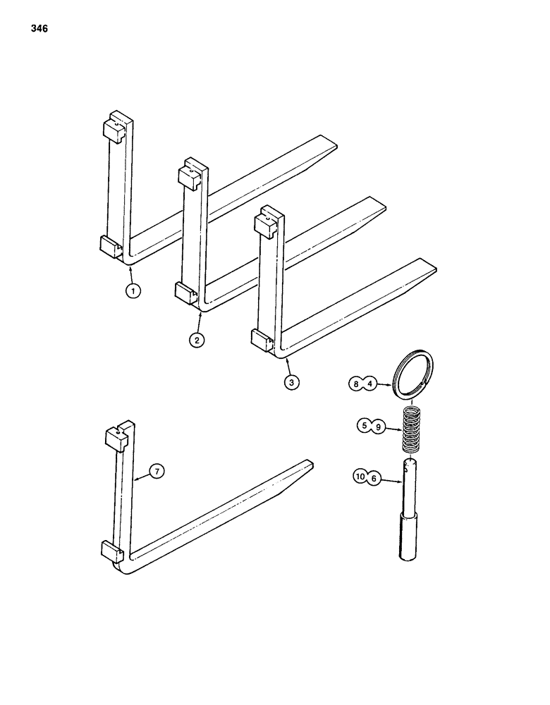 Схема запчастей Case 585D - (346) - FORKS, PALLET AND LOGGING FORKS, CONCRETE BLOCK FORKS (83) - TELESCOPIC SINGLE ARM