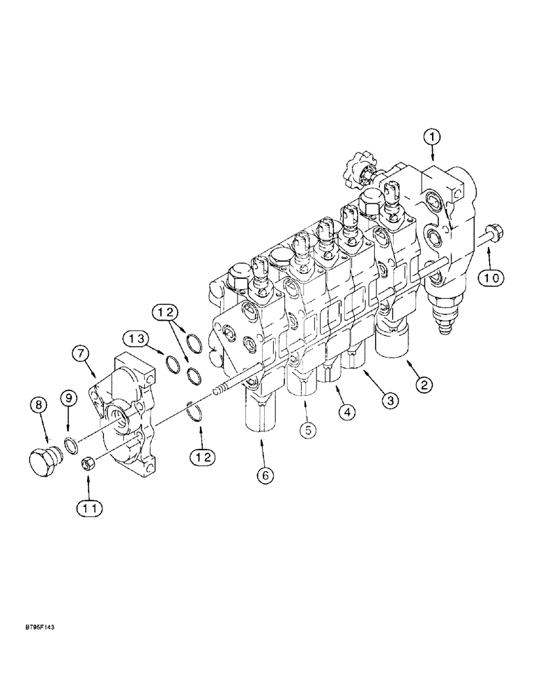 Схема запчастей Case 570LXT - (8-106) - THREE-POINT HITCH CONTROL VALVE, FIVE SPOOL VALVE ASSEMBLY (08) - HYDRAULICS