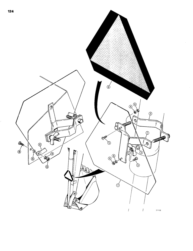 Схема запчастей Case 26S - (124) - SLOW MOVING VEHICLE EMBLEM, MODELS WITH T-TYPE MOUNTING BRACKET 