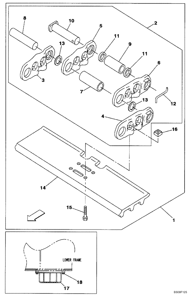 Схема запчастей Case CX470B - (05-09) - TRACK CHAINS, 900 MM (35-1/2 IN) - FOOTSTEP (11) - TRACKS/STEERING