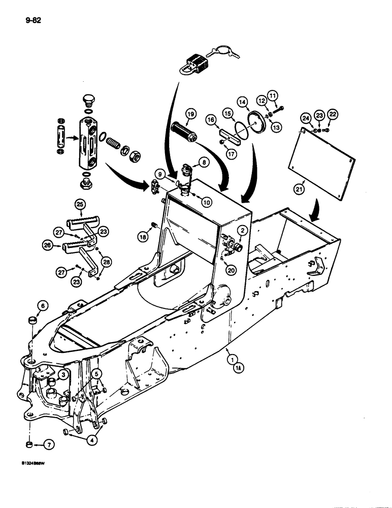 Схема запчастей Case 680L - (9-082) - CHASSIS, STEPS, AND HYDRAULIC OIL LEVEL GAUGE (09) - CHASSIS/ATTACHMENTS