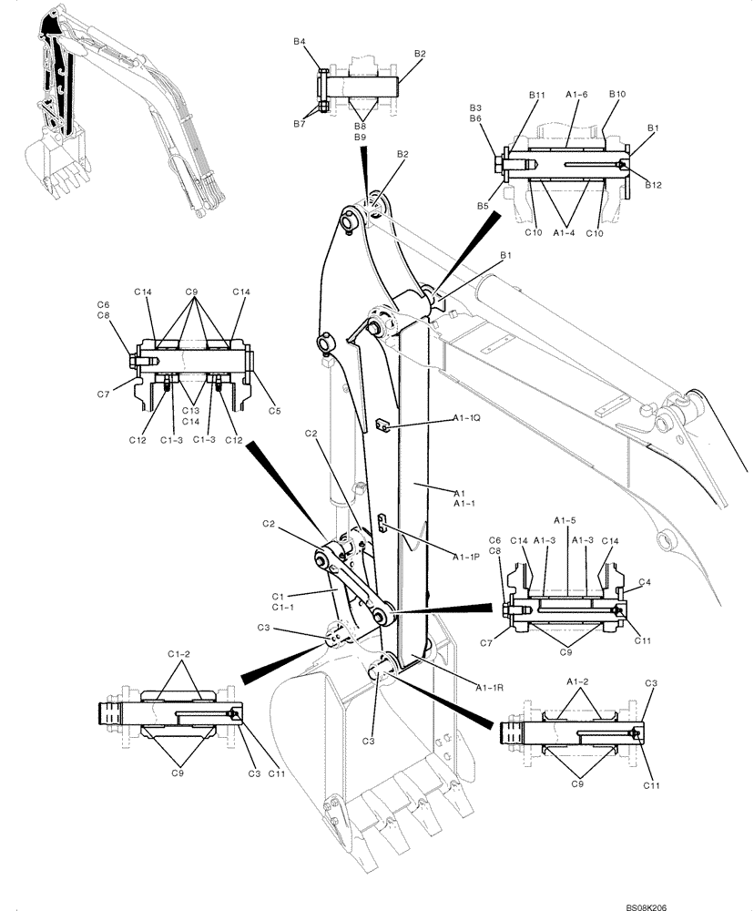 Схема запчастей Case CX50B - (03-006) - ARM ASSY, STD 1.56M (5FT 1IN) (PY12B00095F1, PY12B00117F1, PY12B00073F1) Attachments