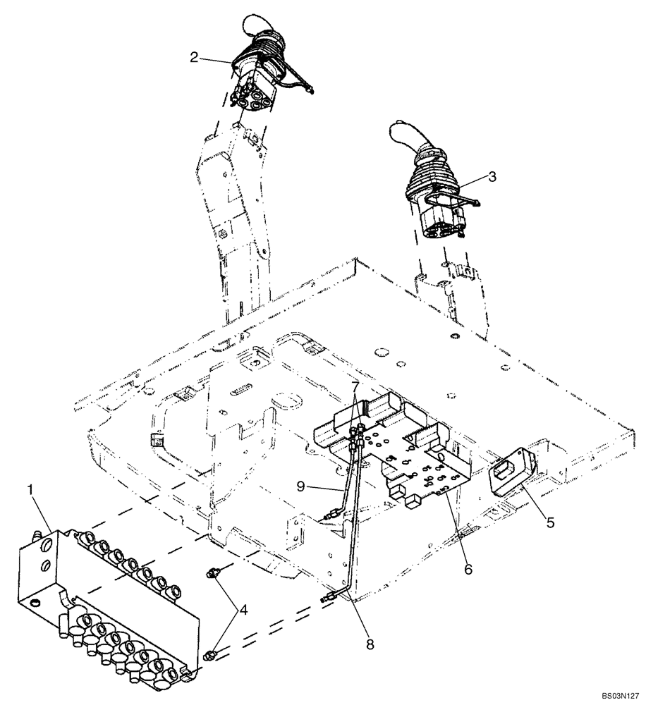 Схема запчастей Case 580SM - (08-18) - HYDRAULICS - VALVE, PILOT CONTROL AND JOYSTICKS (7 SPOOL, W/ EXT DIPPER, W/ AUX HYDS) (08) - HYDRAULICS