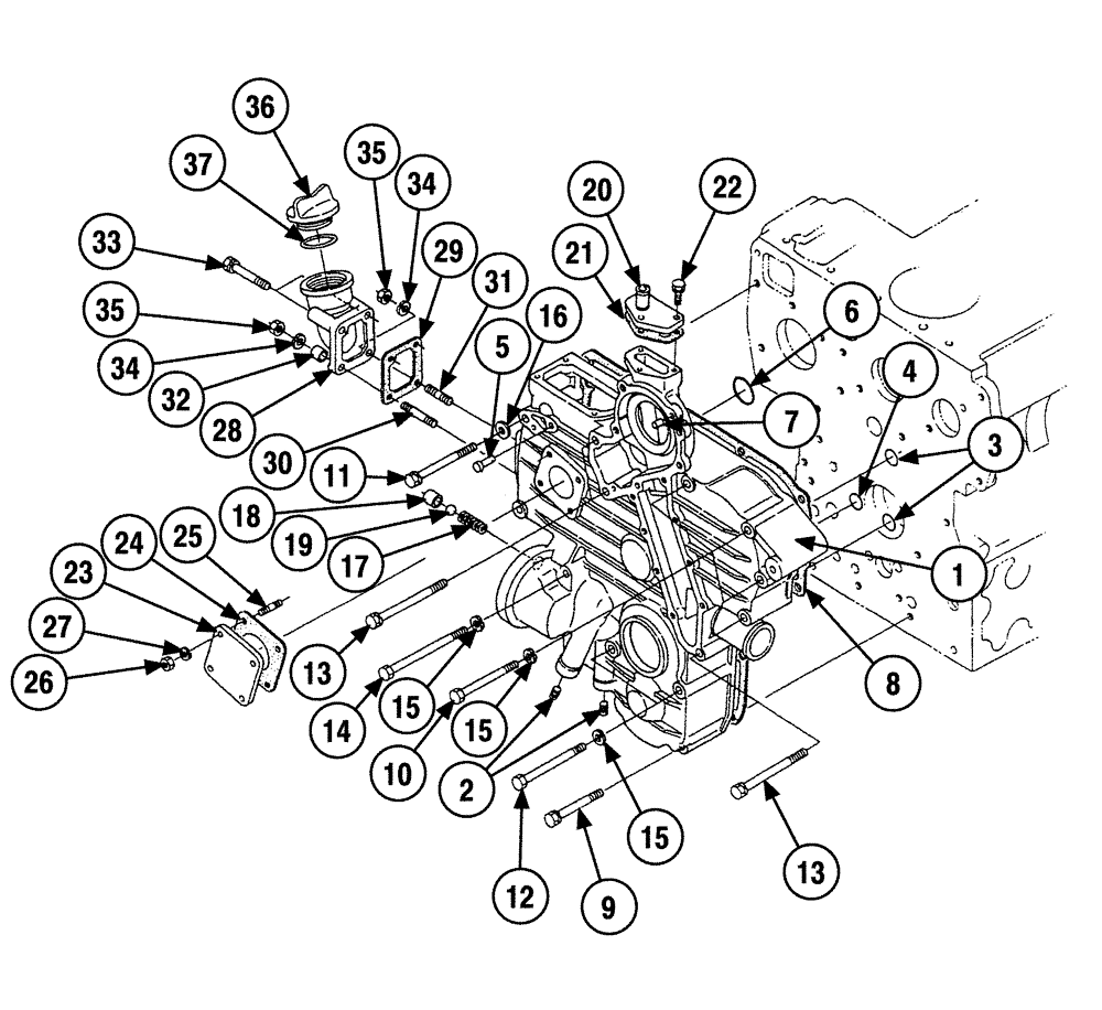 Схема запчастей Case 6010 - (02-08) - GEAR COVER - FRONT, KUBOTA V2003TE ENGINE (10) - ENGINE