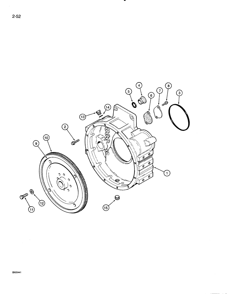 Схема запчастей Case 821 - (2-052) - FLYWHEEL AND HOUSING, 6T-830 ENGINE (02) - ENGINE