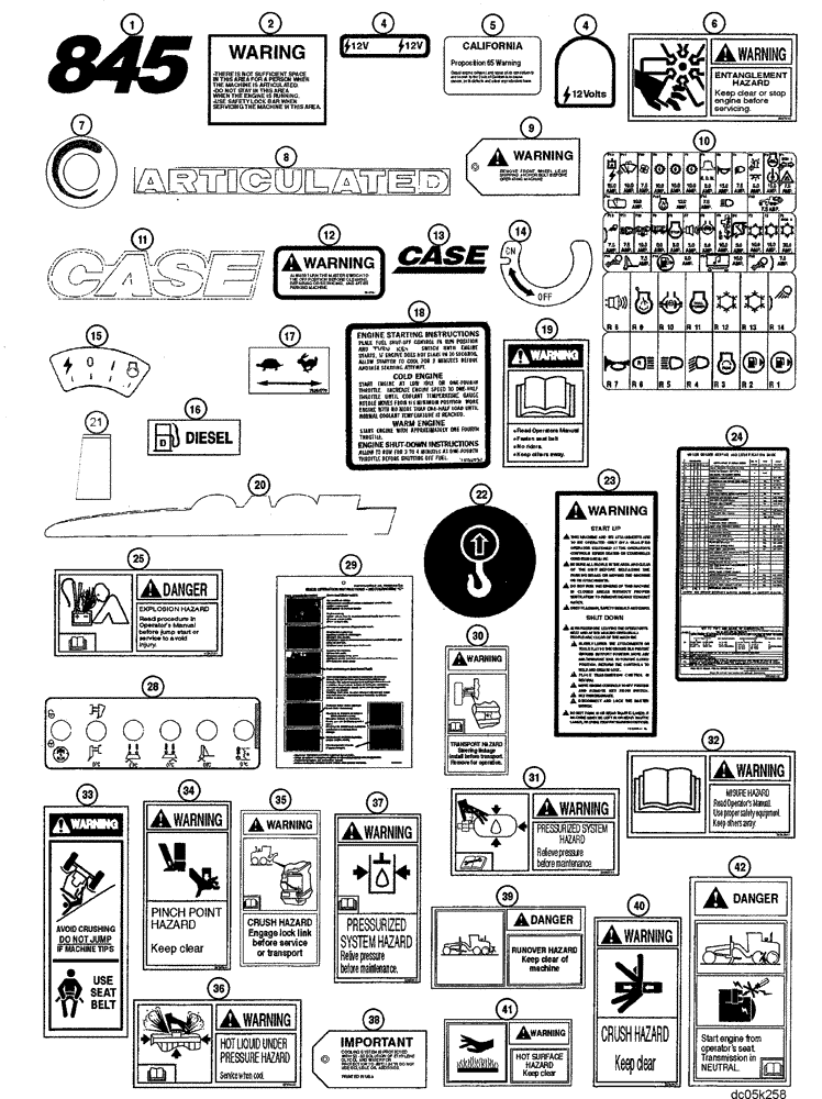 Схема запчастей Case 845 - (09.46[00]) - DECALS (09) - CHASSIS