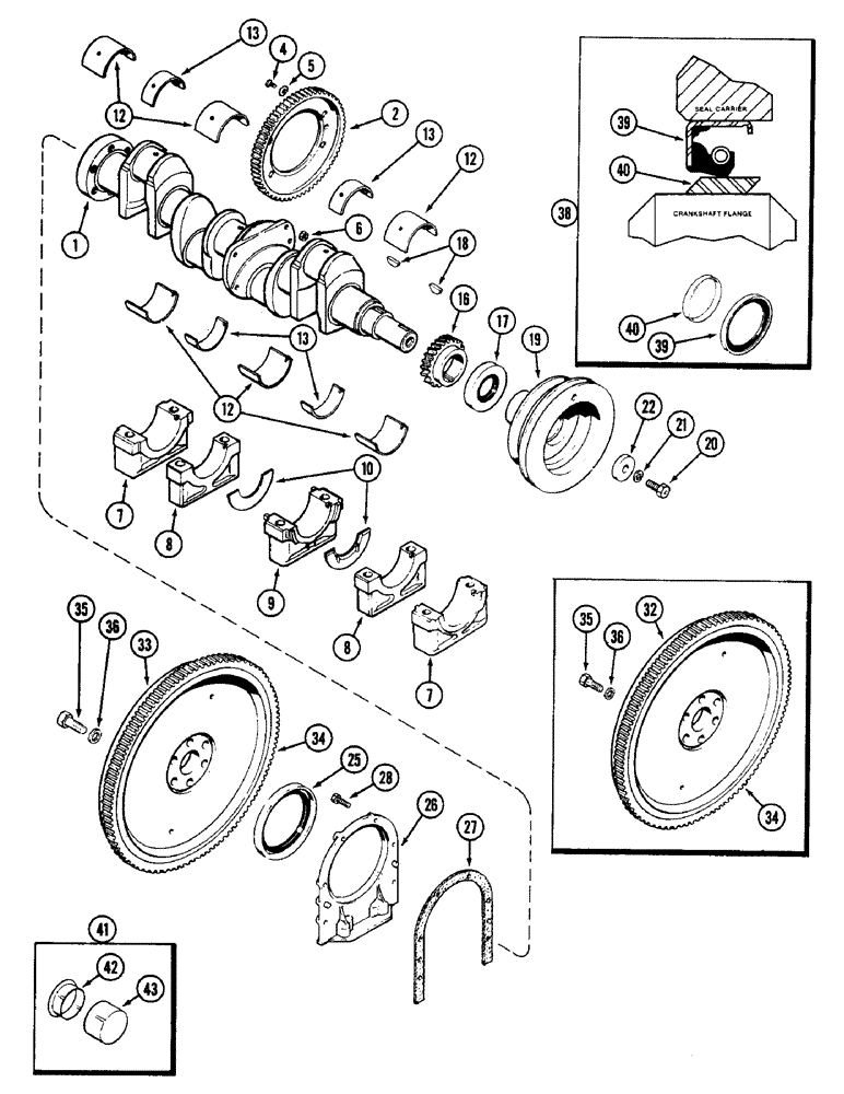 Схема запчастей Case W14 - (032) - CRANKSHAFT AND FLYWHEEL, 336BD AND 336BDT DIESEL ENGINE (02) - ENGINE