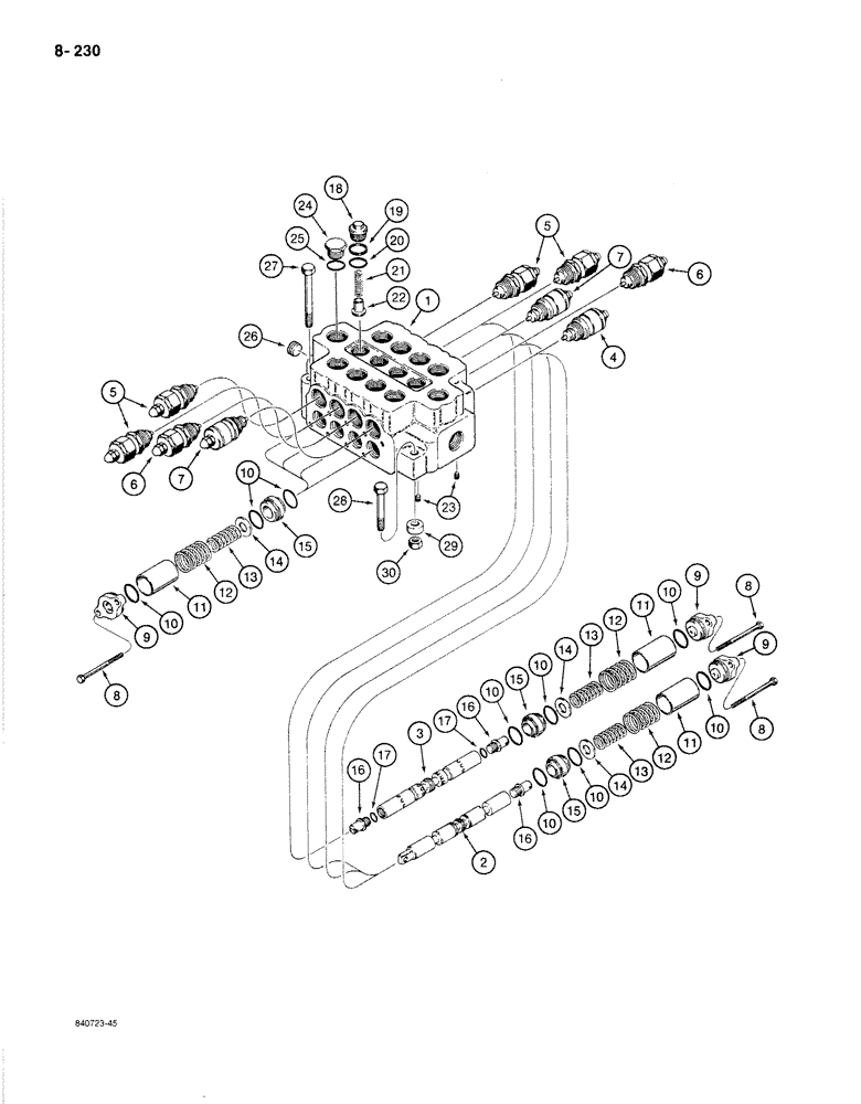 Схема запчастей Case 1080B - (8-230) - FOUR SPOOL CONTROL VALVE - OUTSIDE (08) - HYDRAULICS