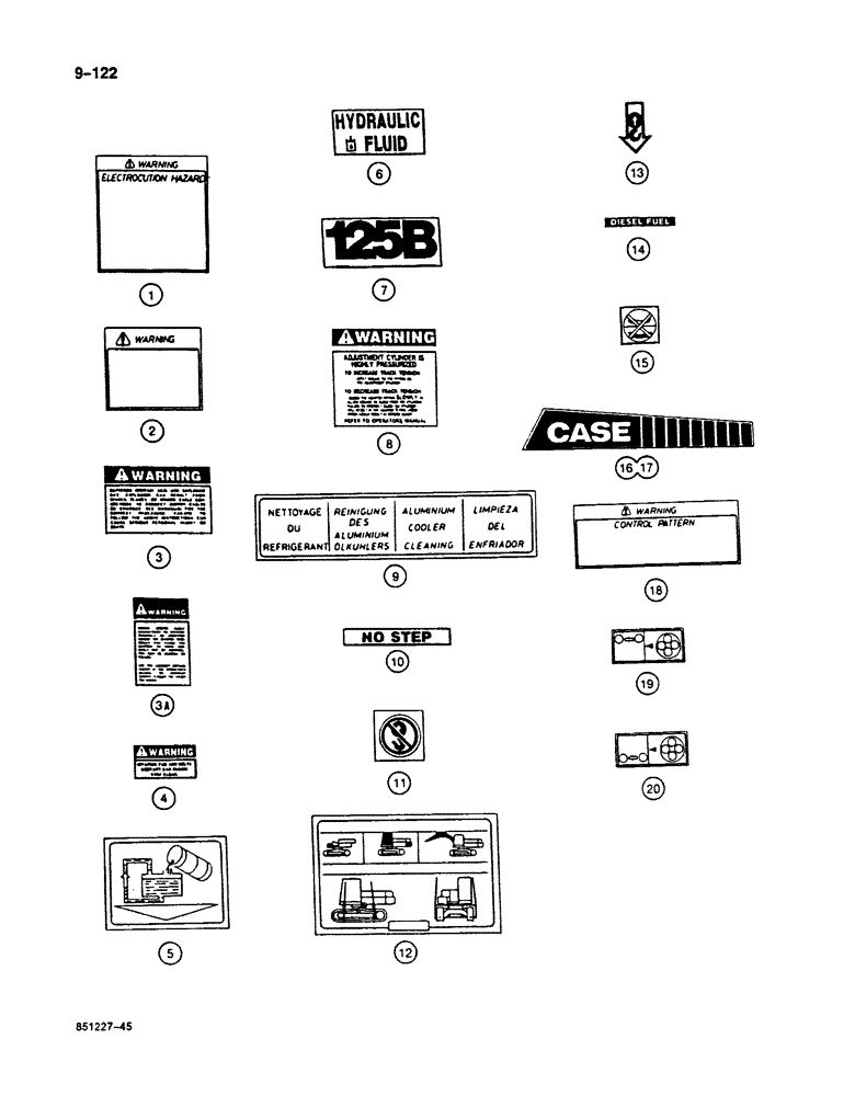 Схема запчастей Case 125B - (9-122) - DECALS, P.I.N. 74251 THROUGH 74963 (09) - CHASSIS