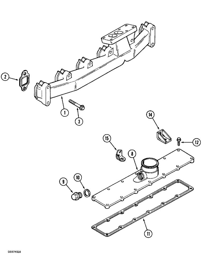 Схема запчастей Case 888 - (2-30) - MANIFOLDS, 6T-590 DIESEL ENGINE, EXHAUST (02) - ENGINE