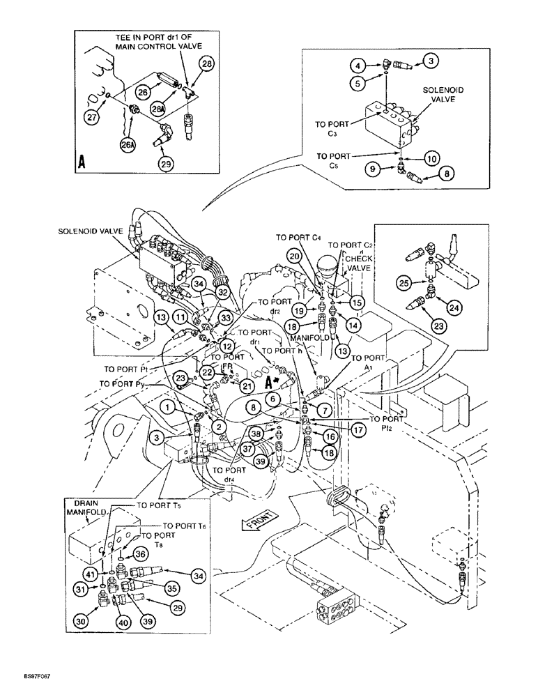 Схема запчастей Case 9020B - (8-042) - CONTROL VALVE PILOT LINES (08) - HYDRAULICS