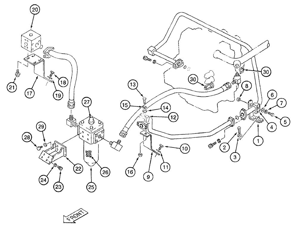 Схема запчастей Case 9050B - (8-110) - SINGLE ACTION AUXILIARY EQUIPMENT OPTION, COMPONENT MOUNTING AND TUBING SUPPORT (08) - HYDRAULICS