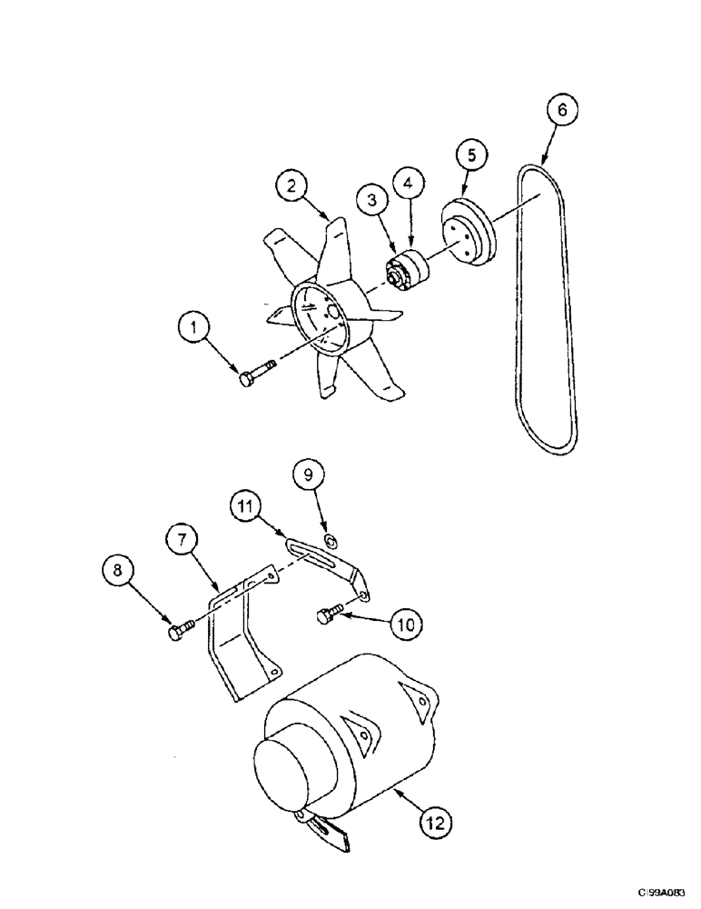 Схема запчастей Case 9007B - (2-12) - WATER PUMP SYSTEM - VENTILATOR (02) - ENGINE