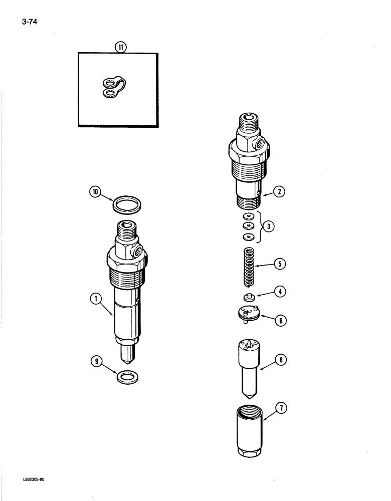 Схема запчастей Case 780C - (3-74) - FUEL INJECTION NOZZLE, 6T-590 ENGINE (03) - FUEL SYSTEM