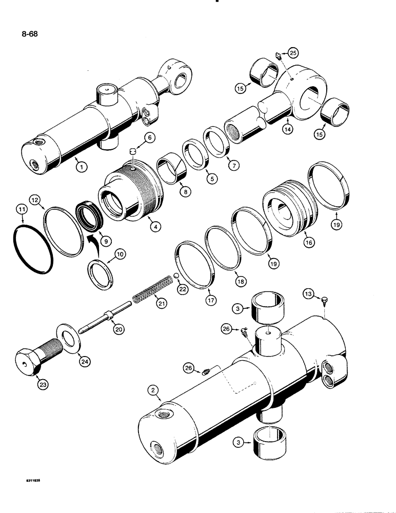 Схема запчастей Case 35C - (8-68) - G104917 AND G110165 SWING CYLINDERS (08) - HYDRAULICS