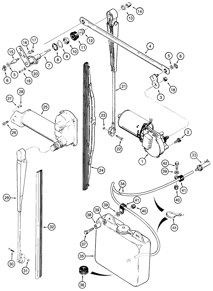 Схема запчастей Case 855E - (9-076) - CAB WINDSHIELD WIPERS (09) - CHASSIS/ATTACHMENTS