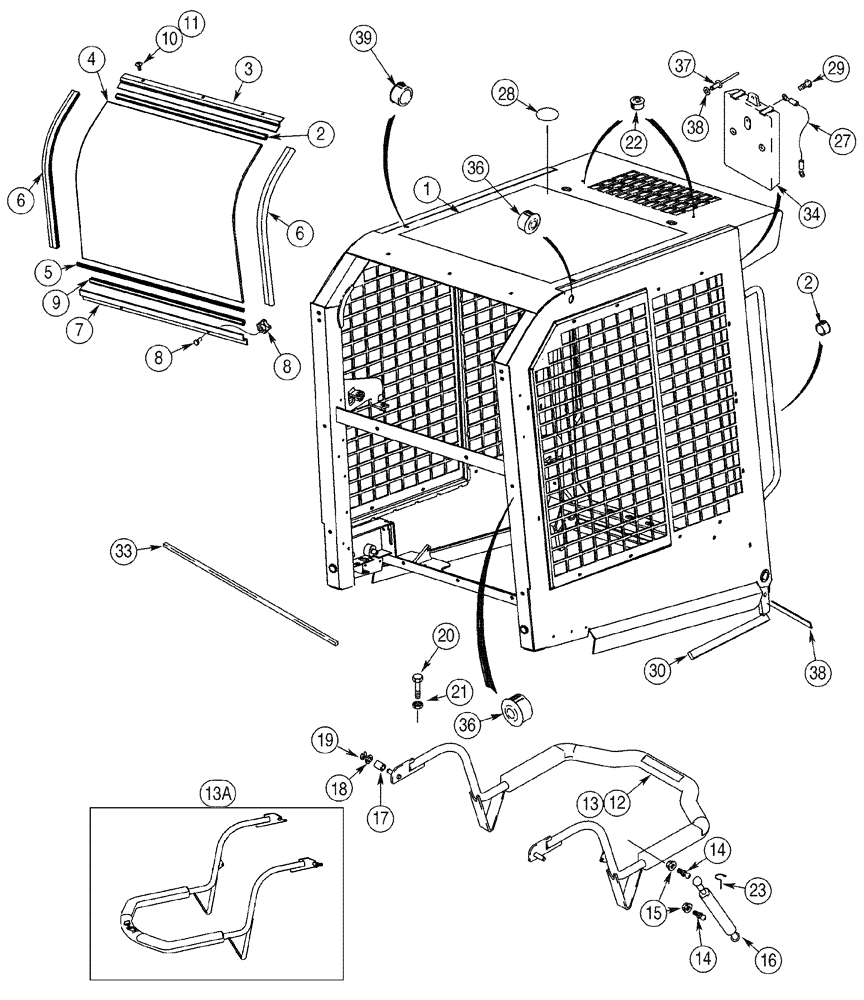 Схема запчастей Case 95XT - (09-37) - CANOPY, ROPS - FRAME & SEAT BAR, MODELS W/FLOOR HEATER & MODELS W/O HEATER (09) - CHASSIS/ATTACHMENTS