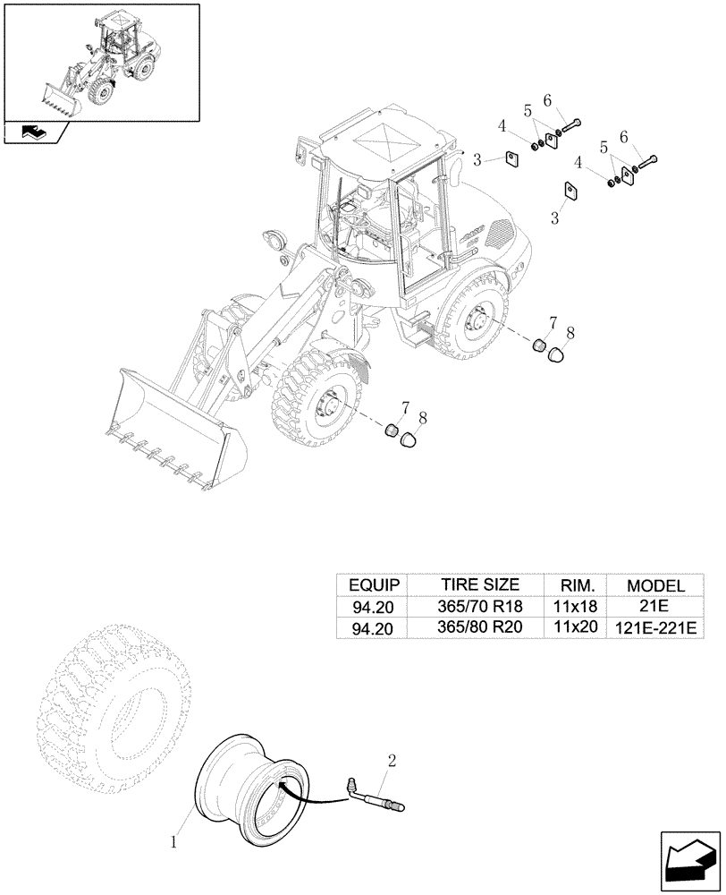 Схема запчастей Case 221E - (94.00[03]) - WHEELS (11) - WHEELS